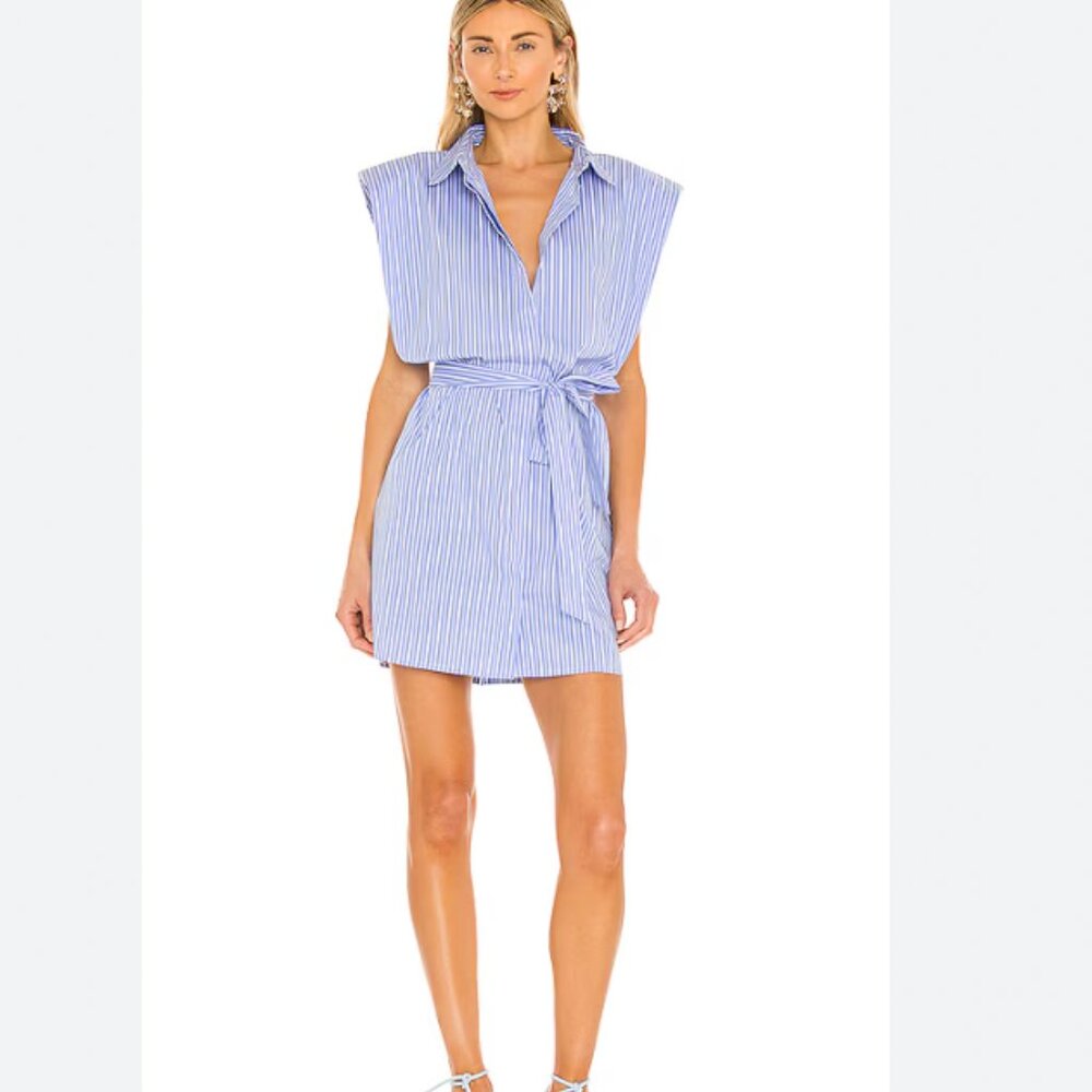 Bardot Stripe Shoulder Pad Shirtdress Blue Stripe S